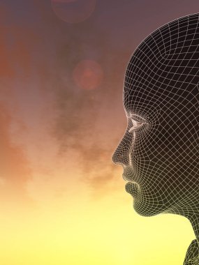 3D illüstrasyon soyut tel kafes genç insan 