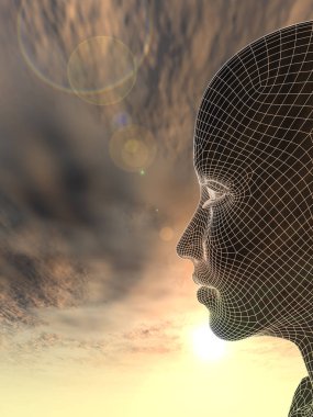 3D illüstrasyon soyut tel kafes genç insan 