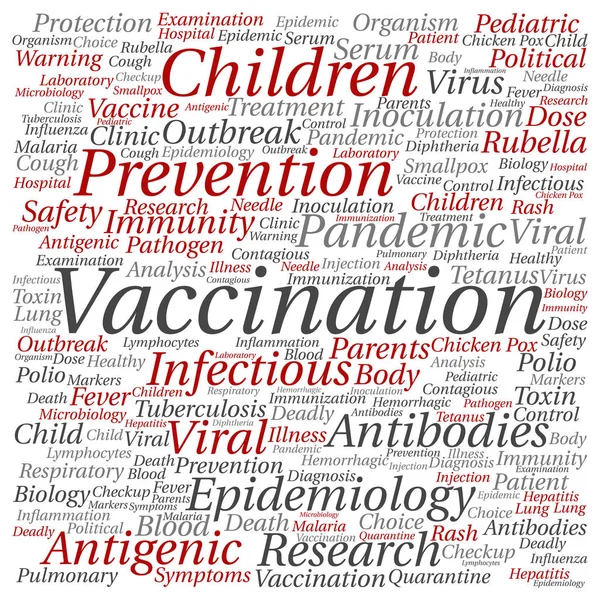 Εμβολιασμός παιδιών ή ιογενή πρόληψη τετράγωνο λέξη σύννεφο — Φωτογραφία Αρχείου