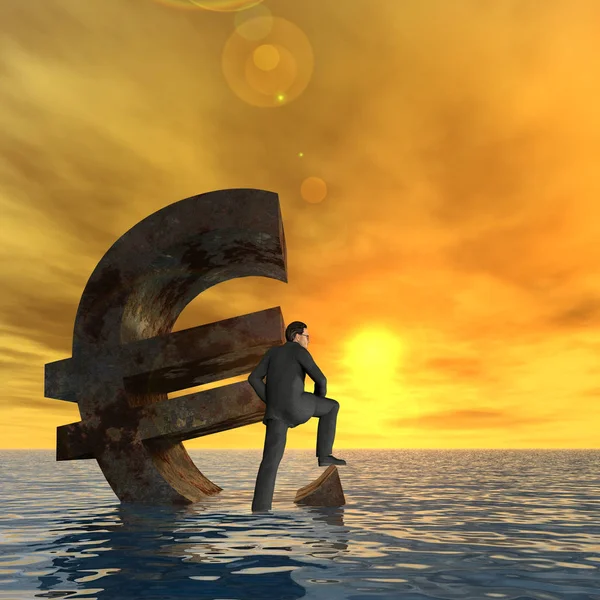 Currency euro symbol sinking in sea — Stock Photo, Image