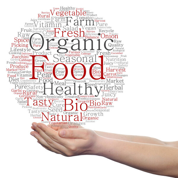 Conceptual cloud of organic food