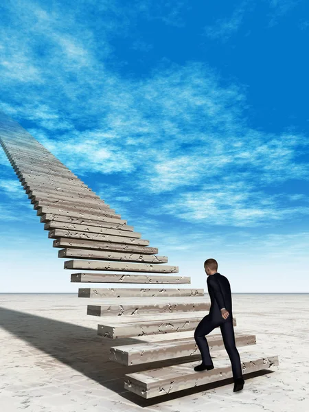 비즈니스 남자 하늘 배경에 계단 걷기 — 스톡 사진