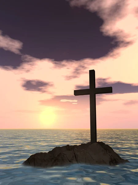 Günbatımı gökyüzü ile dini Hıristiyan çapraz — Stok fotoğraf
