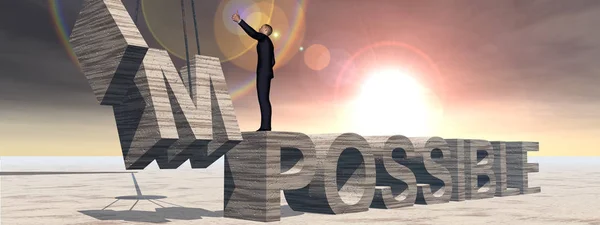 Homme d'affaires debout sur pierre abstraite texte impossible — Photo