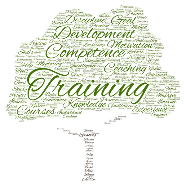 Utbildning, coaching eller lärande, träd word cloud — Stockfoto