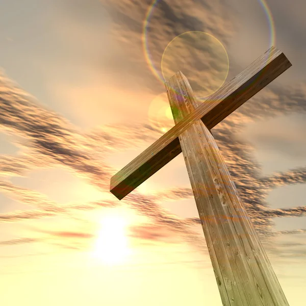 Cruz cristã religiosa com céu por do sol — Fotografia de Stock