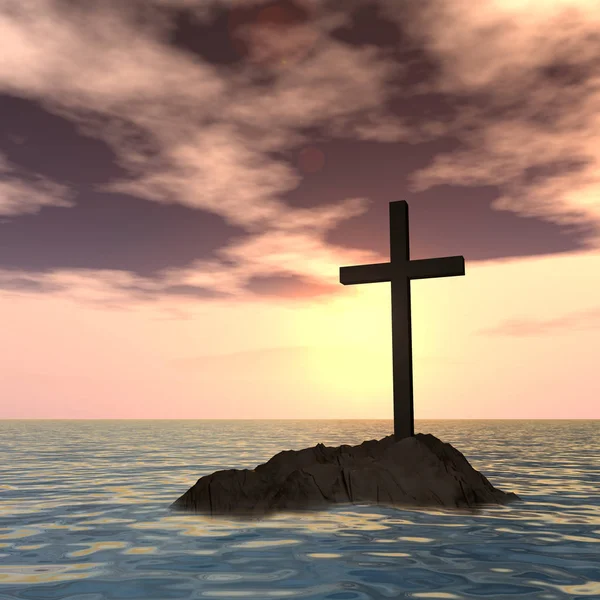 Religious christian cross with sunset sky — Stock Photo, Image