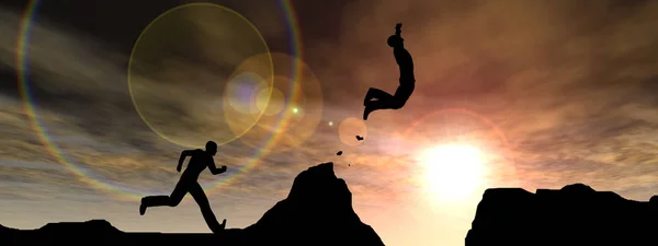 Hommes sautant par-dessus la falaise — Photo