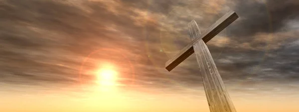 Religijne przydrożny krzyż z zachód słońca niebo — Zdjęcie stockowe