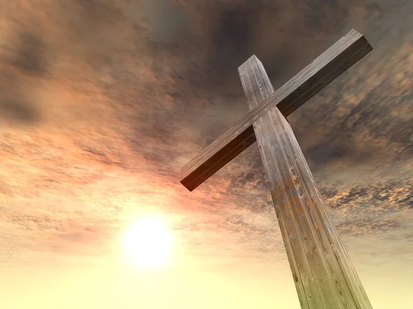 Religious christian cross with sunset sky — Stock Photo, Image