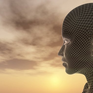 3D illüstrasyon soyut tel kafes genç insan 