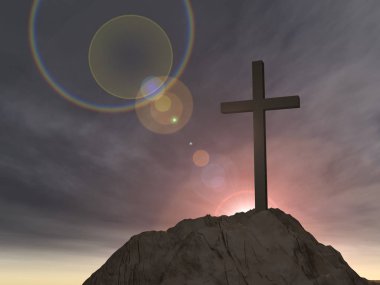 günbatımı gökyüzü ile dini Hıristiyan çapraz