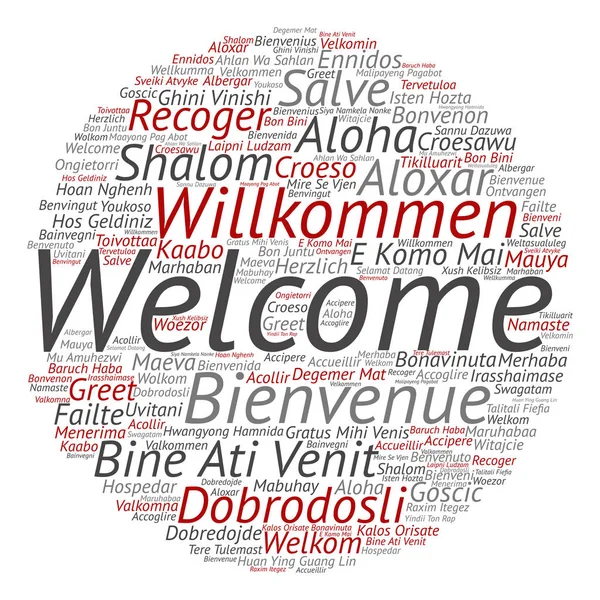 Palavra internacional de boas-vindas ou saudação — Fotografia de Stock