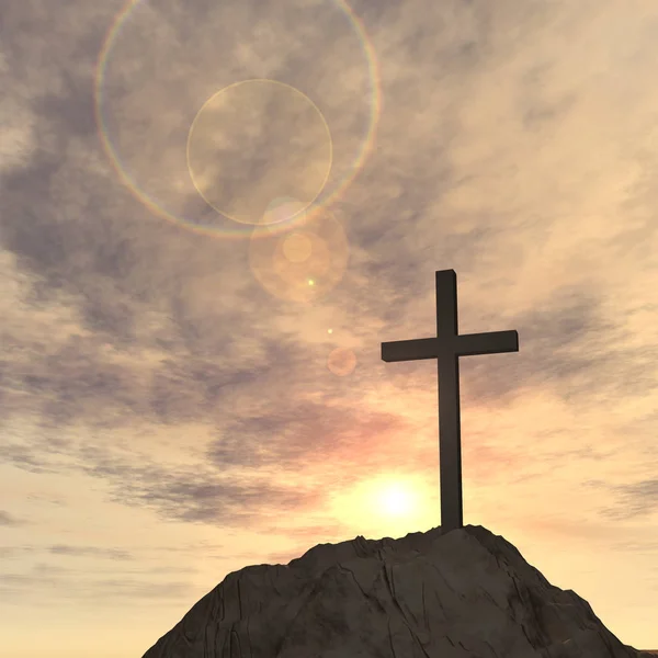 Cruz cristiana religiosa con cielo al atardecer —  Fotos de Stock