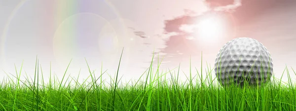 L sport grass over sky background banner with golf ball at horizon — Stock Photo, Image