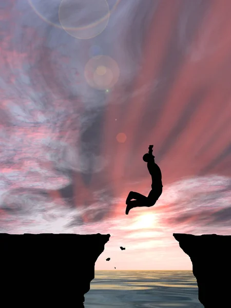 Homme sautant par-dessus la falaise — Photo
