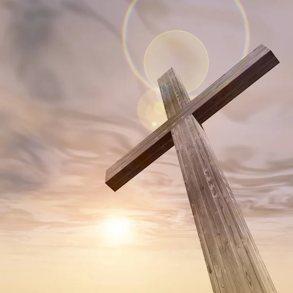 Religious christian cross with sunset sky — Stock Photo, Image