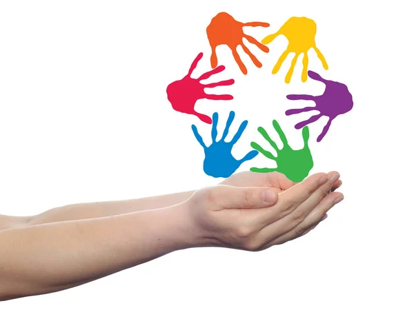 Colorful painted human hands — Stock Photo, Image