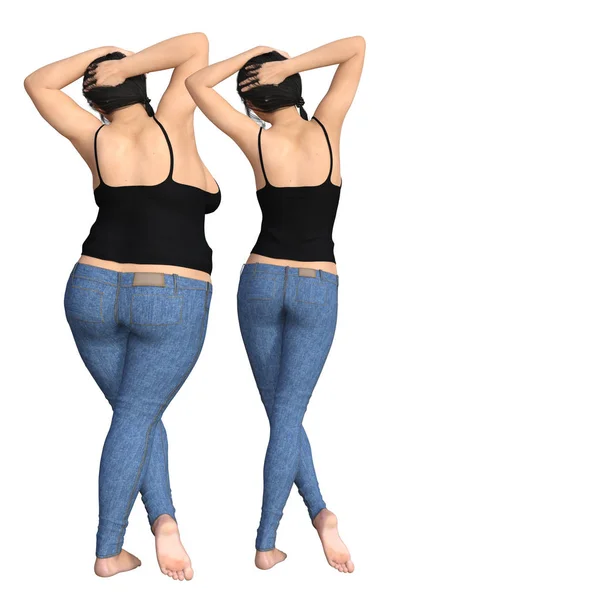 Sovrappeso donna obesa vs donna magra — Foto Stock