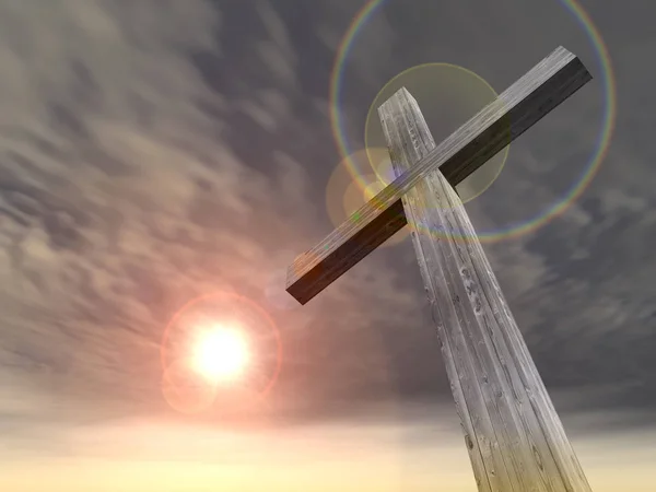 Religiöses christliches Kreuz mit Sonnenuntergang — Stockfoto