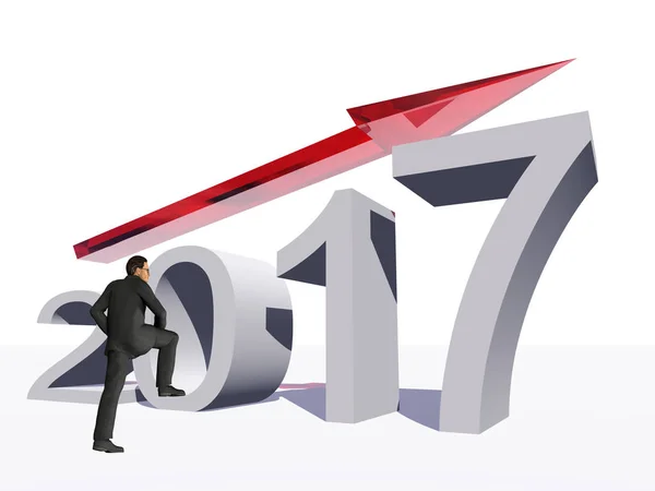 Zakenman vliegen over 2017 jaarsymbool — Stockfoto