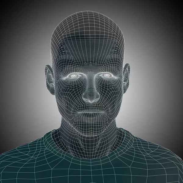 Wireframe jovem homem humano ou cara de homem — Fotografia de Stock