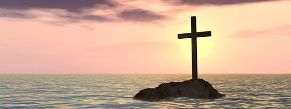 Cruz cristiana religiosa con cielo al atardecer —  Fotos de Stock