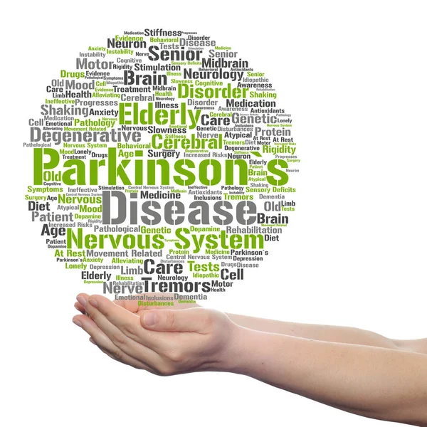 Parkinsons word cloud i händer — Stockfoto