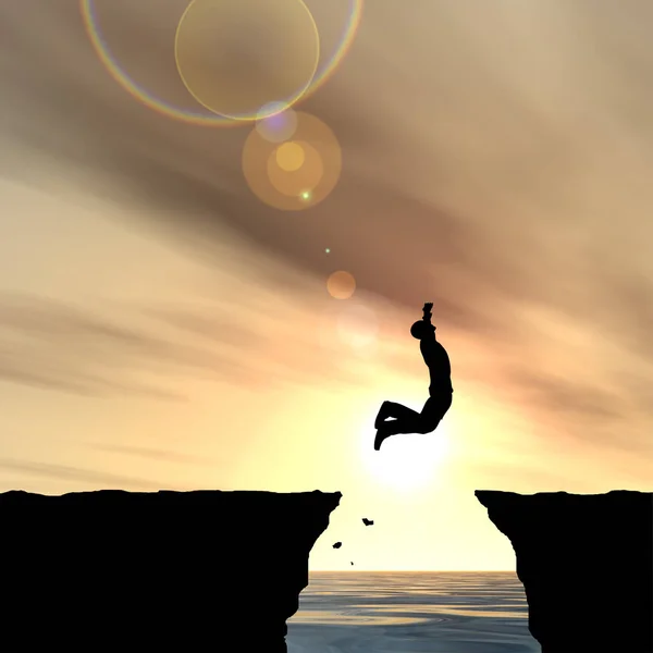 Άνθρωπος πηδά πάνω από γκρεμό — Φωτογραφία Αρχείου
