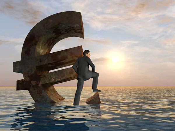 Currency euro symbol sinking in sea — Stock Photo, Image