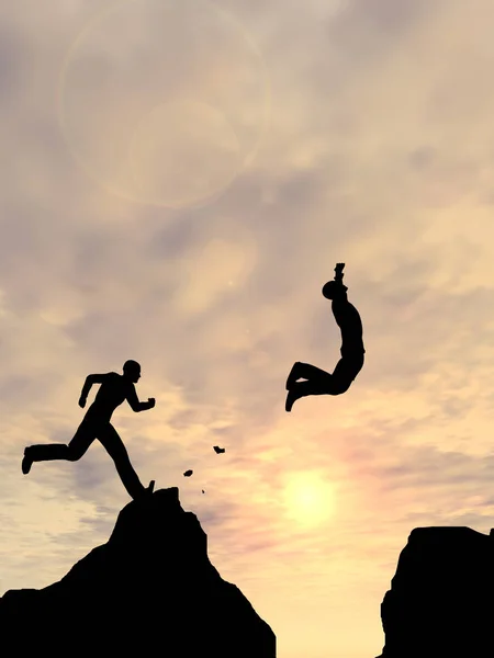 Männer springen über Klippe — Stockfoto