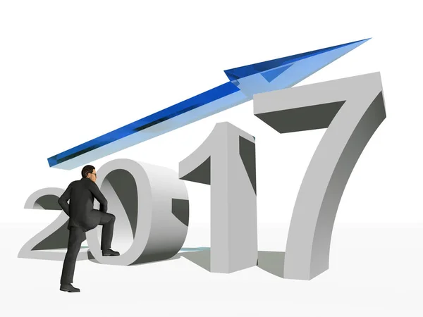 Podnikatel, stojící nad symbol modré rok 2017 — Stock fotografie