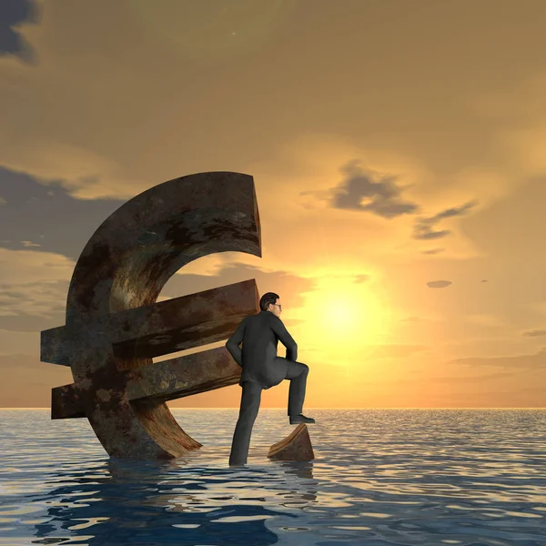 Currency euro symbol sinking in sea — Stock Photo, Image