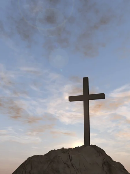 Religious christian cross with sunset sky — Stock Photo, Image