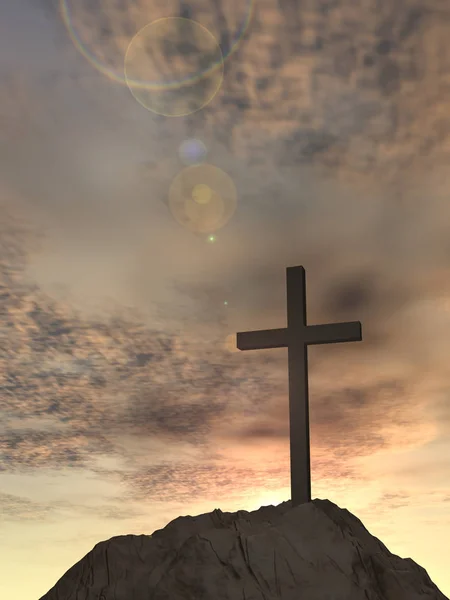 Θρησκευτικές χριστιανικός Σταυρός με ηλιοβασίλεμα του ουρανού — Φωτογραφία Αρχείου
