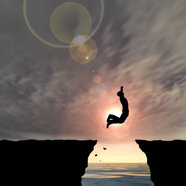 Man jumping over cliff — Stock Photo, Image