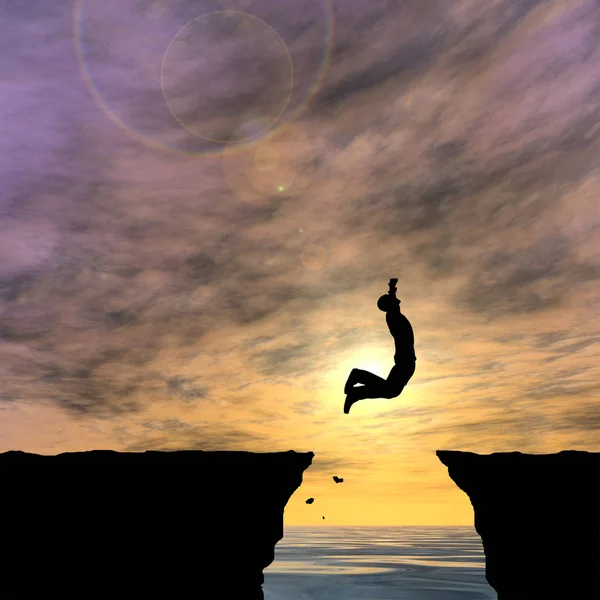 절벽 위로 점프 하는 남자 — 스톡 사진