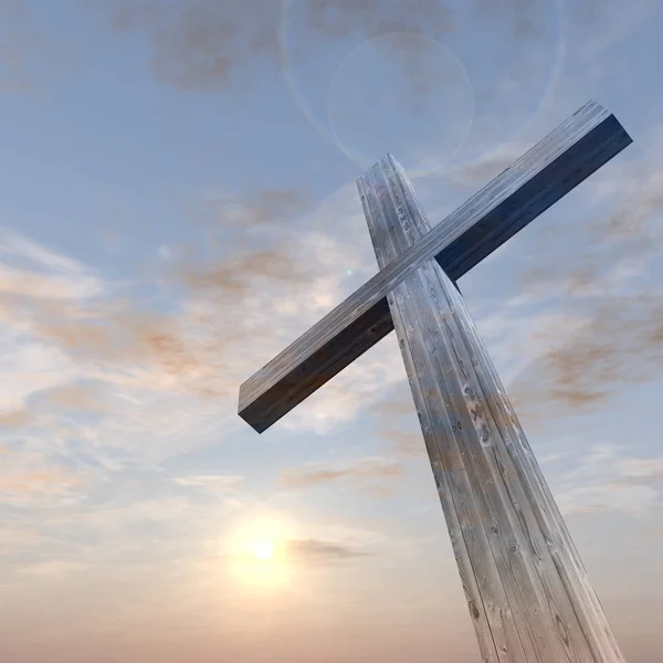 Cruz cristiana religiosa con cielo al atardecer — Foto de Stock