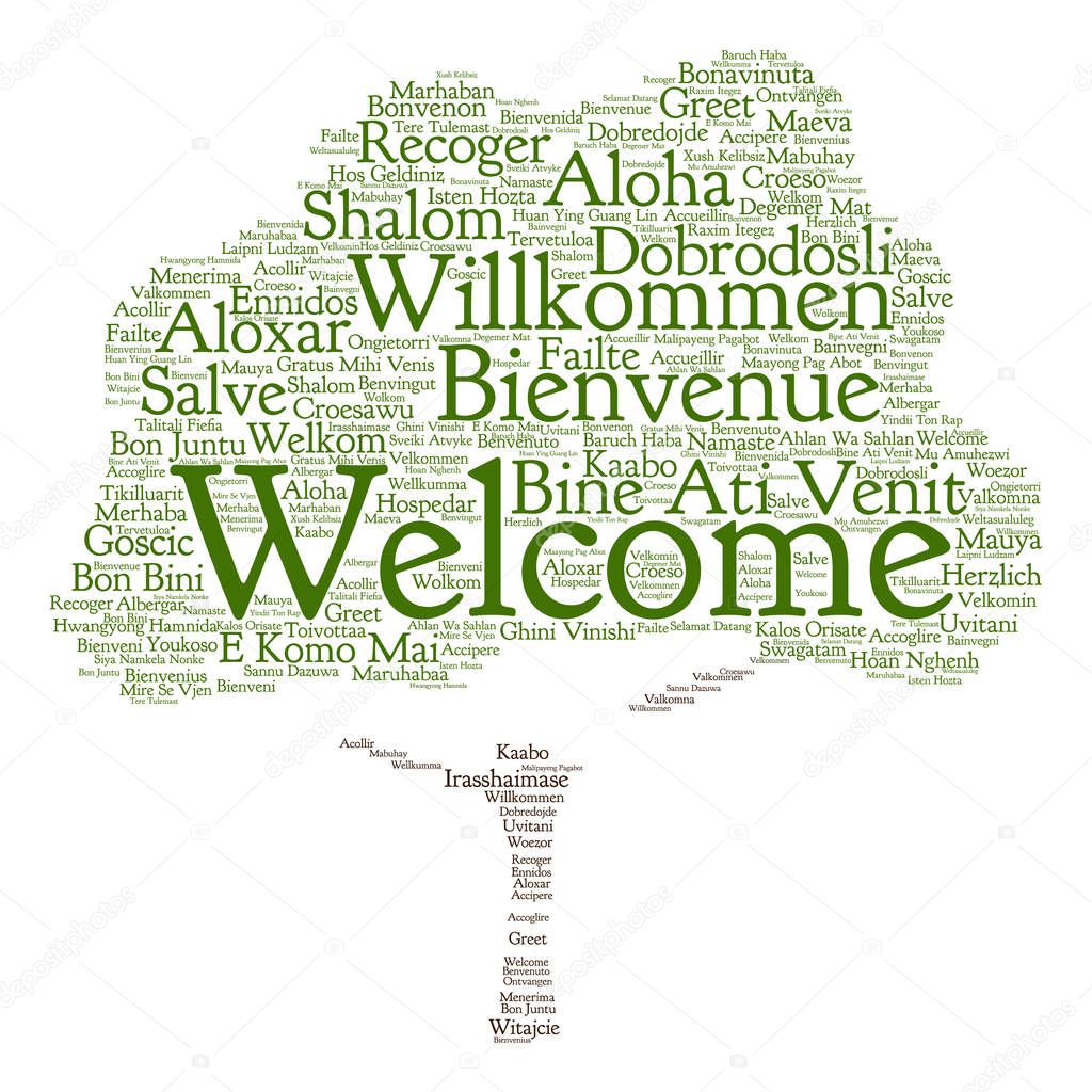 welcome or greeting international word cloud 