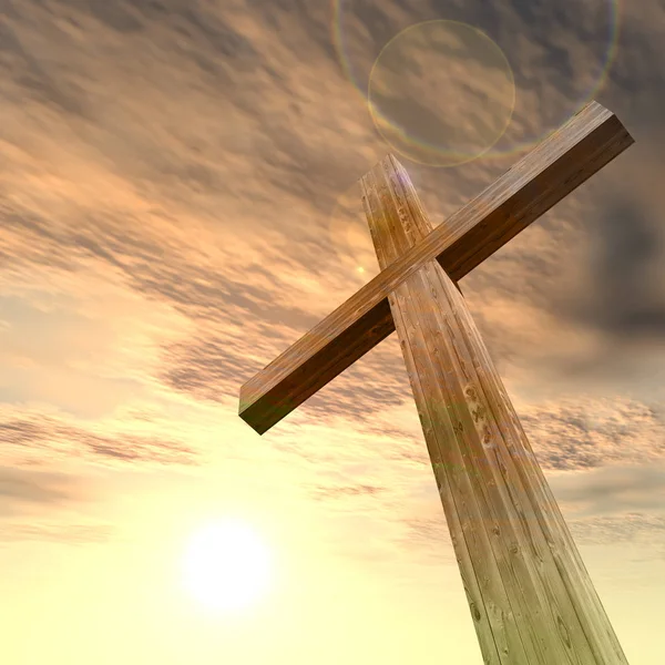 Religijne przydrożny krzyż z zachód słońca niebo — Zdjęcie stockowe