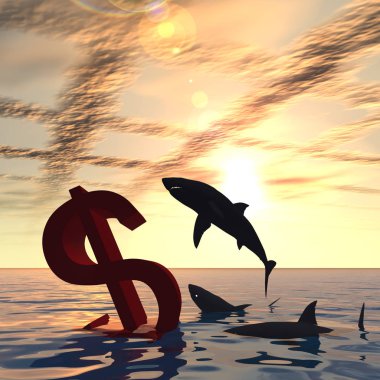 Köpekbalıkları ile denizde Doları sembolü