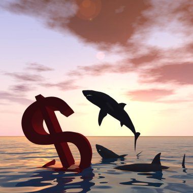 Köpekbalıkları ile denizde Doları sembolü