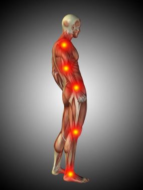 human body anatomy with pain signs clipart
