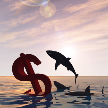 Köpekbalıkları ile denizde Doları sembolü