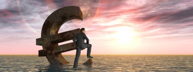 3d çizim para birimi euro simgesini denizde batan