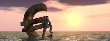 3d çizim para birimi euro simgesini denizde batan