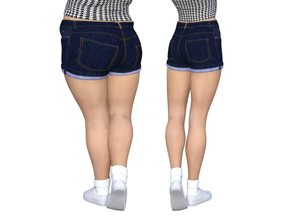 Zwaarlijvige vrouwen vs slim fit gezond lichaam — Stockfoto