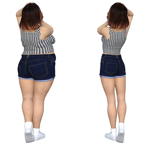Ожиріння жіночої статі проти тонкої пристосованості здорового тіла — стокове фото
