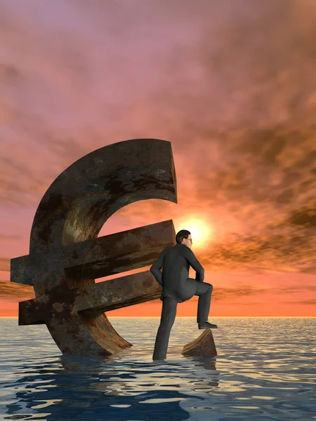 Euro symbol sinking in sea — Stock Photo, Image