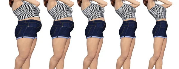 Zwaarlijvige vrouwen vs slim fit gezond lichaam — Stockfoto